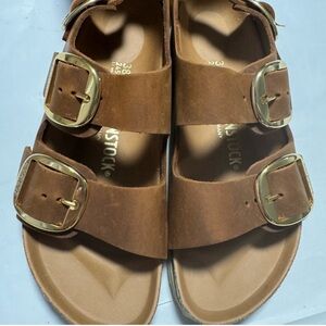 Women’s Birkenstock Milano big buckle, cognac oiled leather sandals EU 38